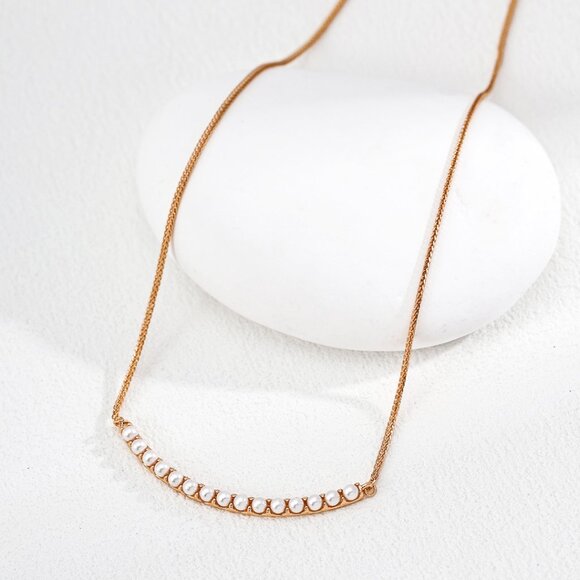 Handmade Jewelry - ✨ Artisan Original Design Minimalist Curved Pearl Bar Necklace | S925